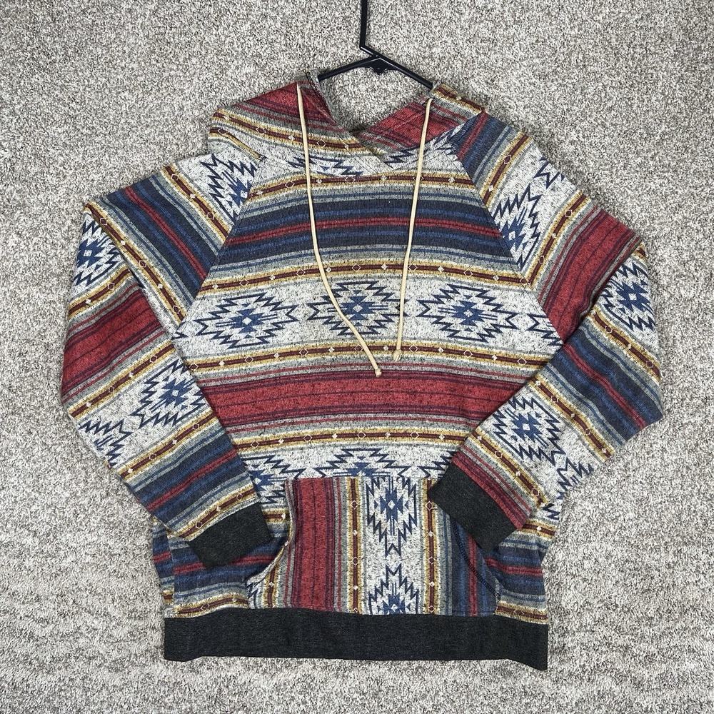 BKC Men's XL Aztec Southwestern Geometric Pullover Hoodie Sweatshirt Red Blue